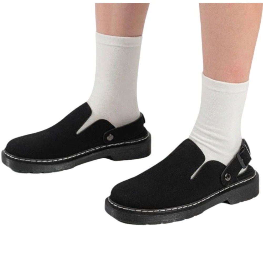 SCQTL Black Slip-On Mules Shoes Women's 6.5/37 Black Strap Casual‎ Loafers Flat